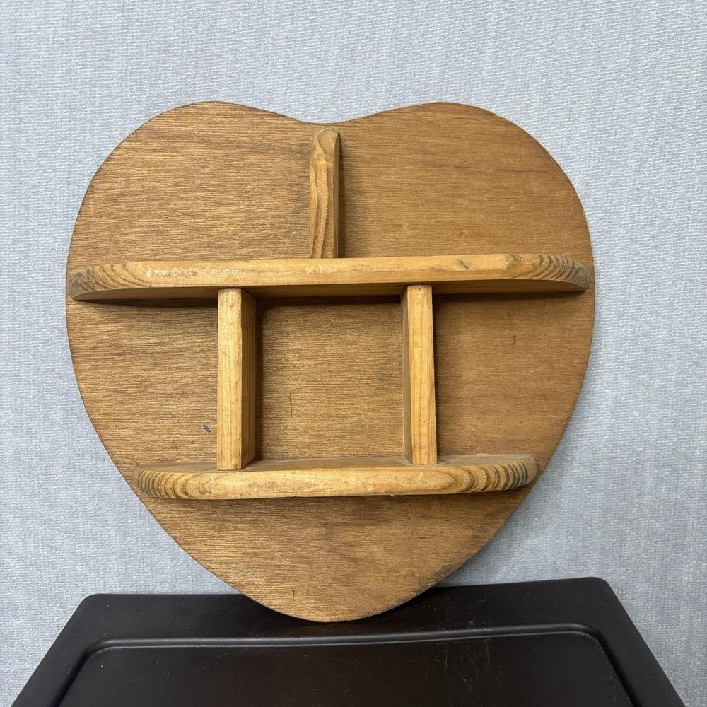 1990's Wooden Heart Trinket Display Shelf Granny Cottage Country 11"X12"X2"